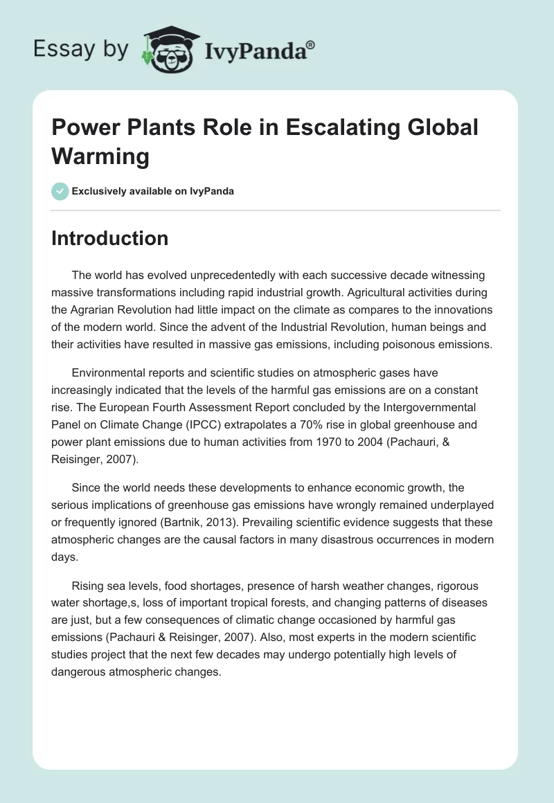 Power Plants Role in Escalating Global Warming. Page 1