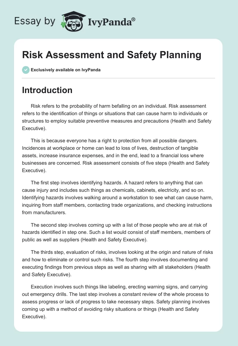 Risk Assessment and Safety Planning. Page 1
