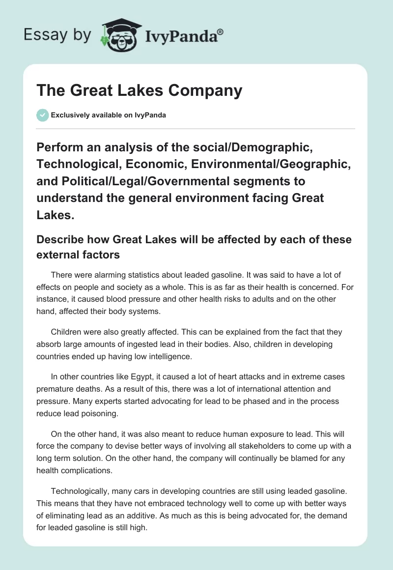 The Great Lakes Company. Page 1