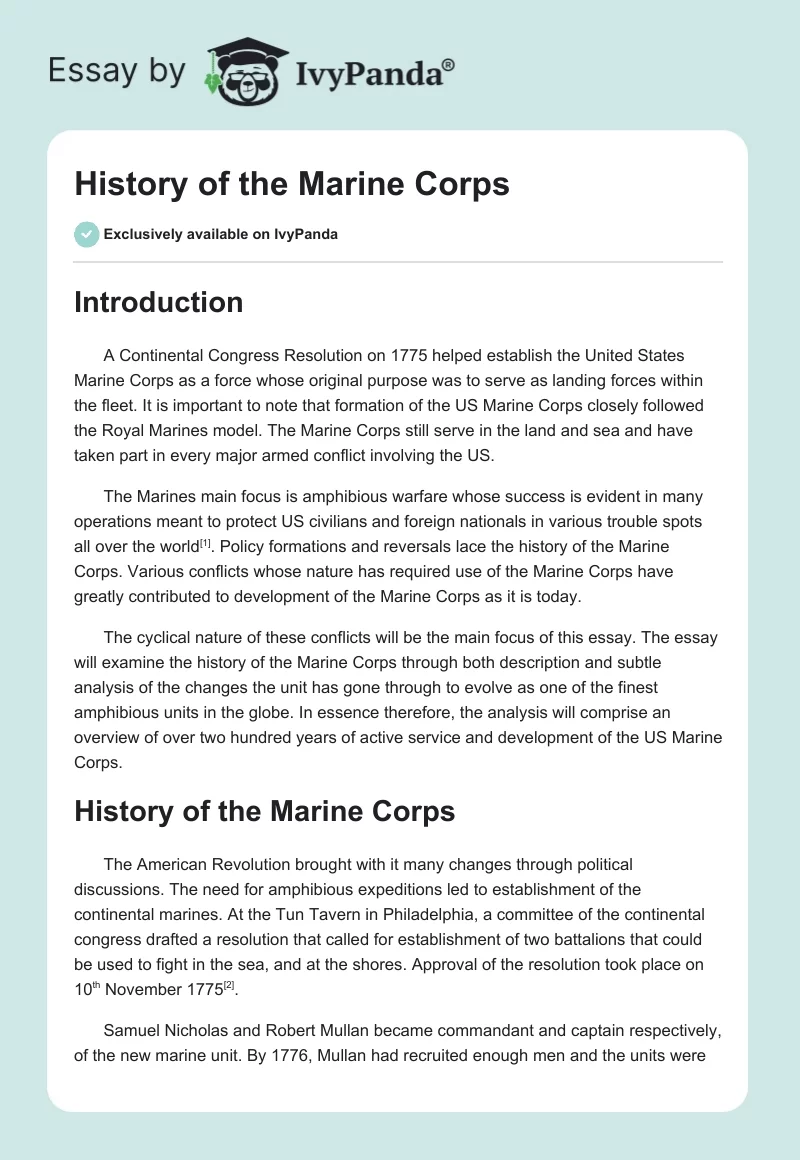 History of the Marine Corps. Page 1