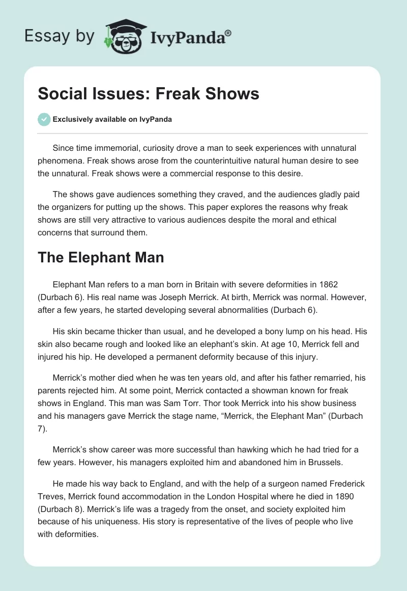 Social Issues: Freak Shows. Page 1