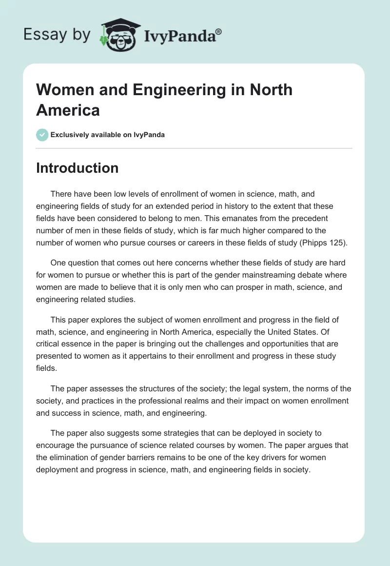 Women and Engineering in North America. Page 1