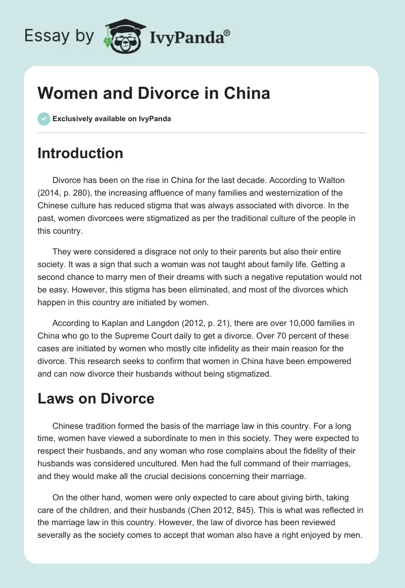 Women and Divorce in China. Page 1