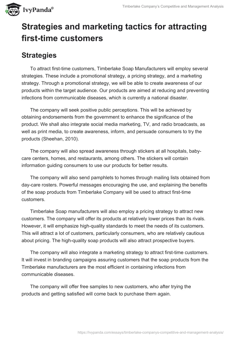 Timberlake Company’s Competitive and Management Analysis. Page 2