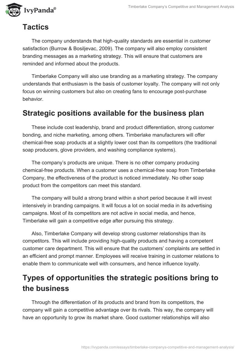 Timberlake Company’s Competitive and Management Analysis. Page 3