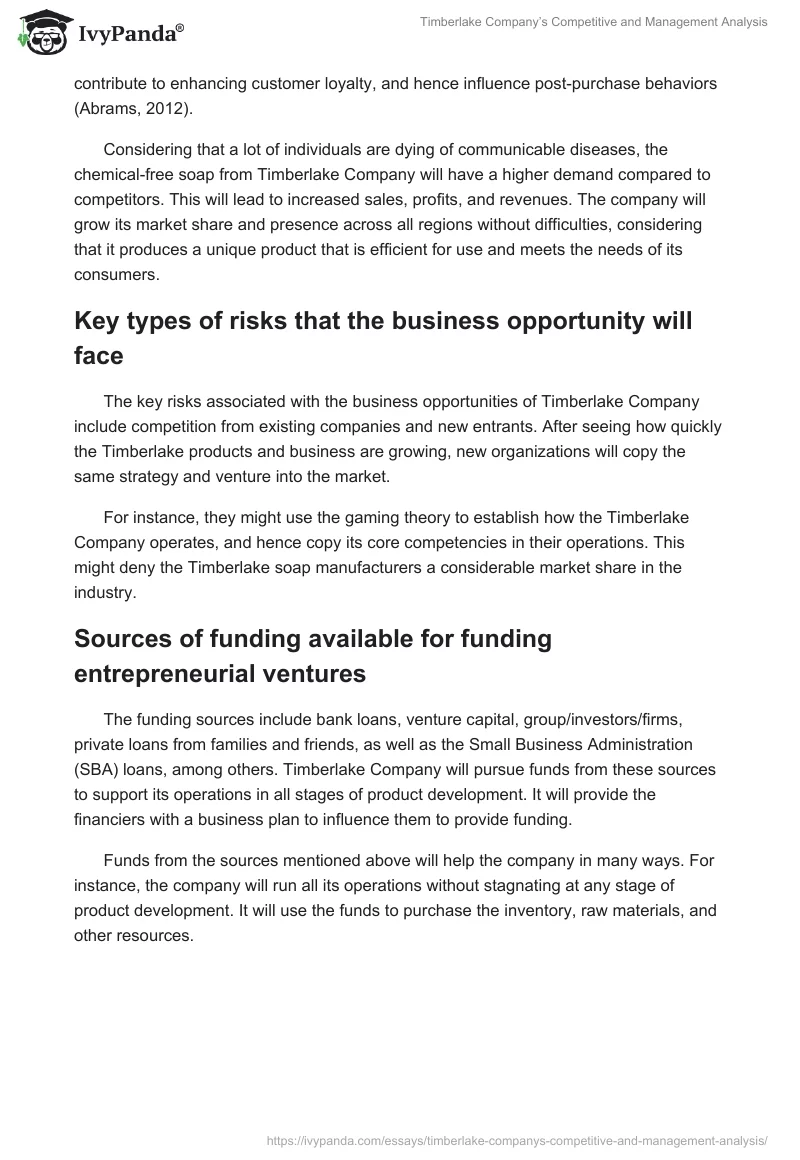 Timberlake Company’s Competitive and Management Analysis. Page 4