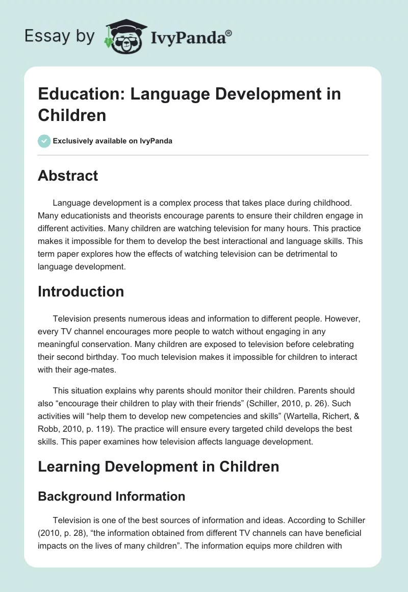 Education: Language Development in Children. Page 1
