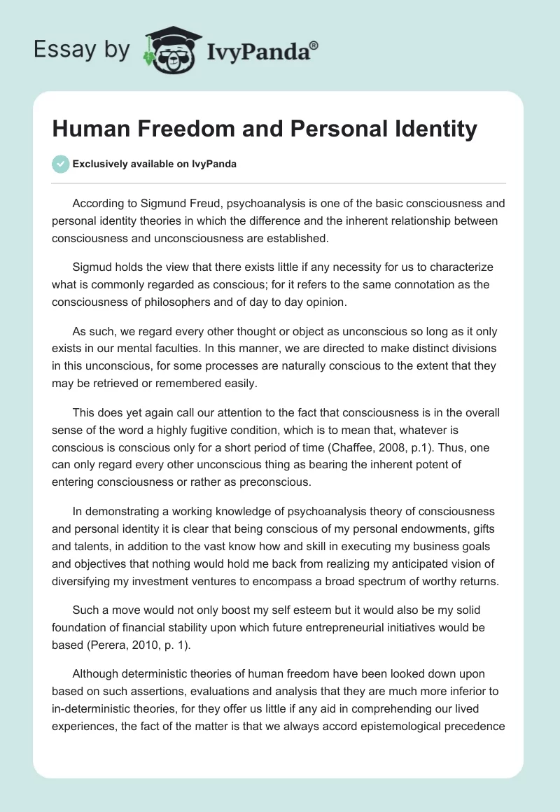 Human Freedom and Personal Identity. Page 1