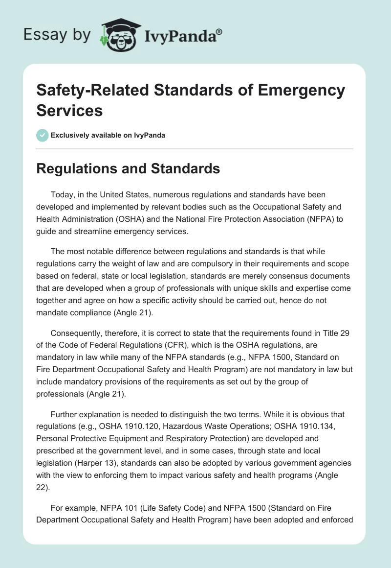 Safety-Related Standards of Emergency Services. Page 1