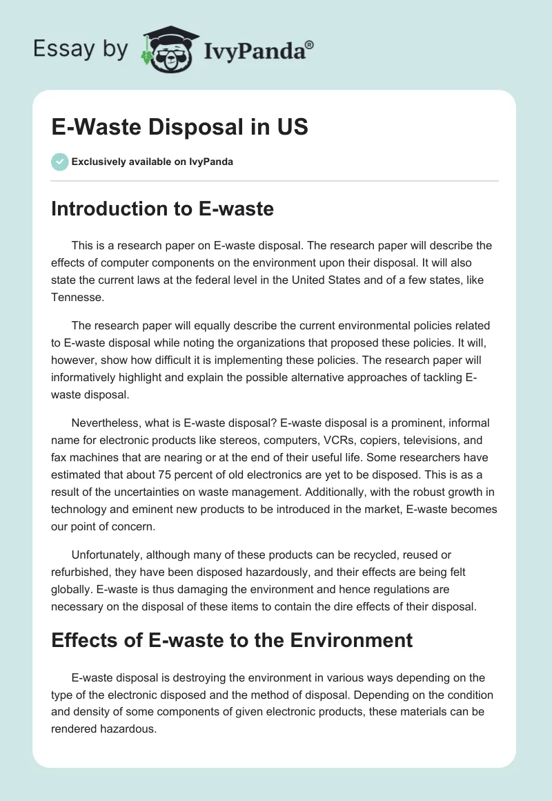 E-Waste Disposal in US. Page 1