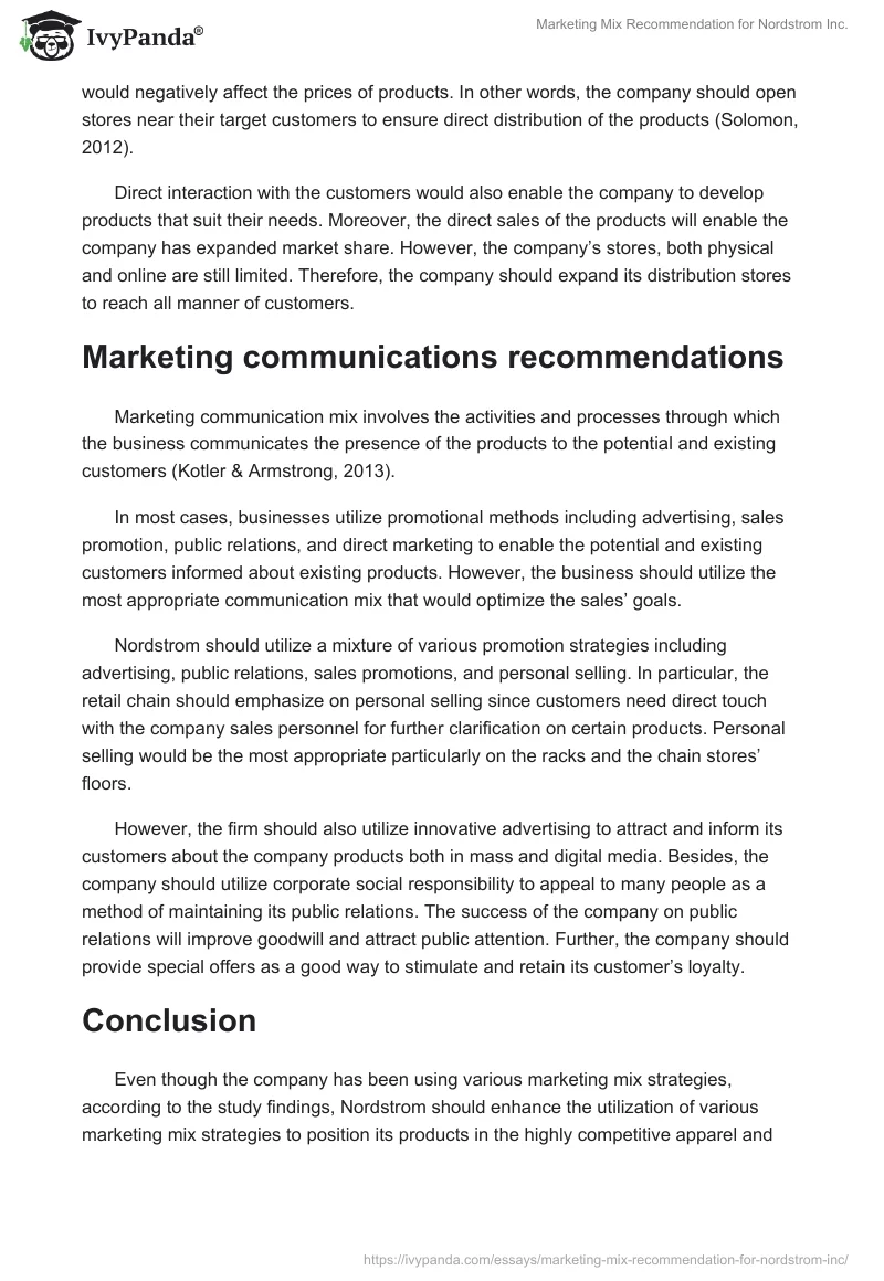 Marketing Mix Recommendation for Nordstrom Inc.. Page 4