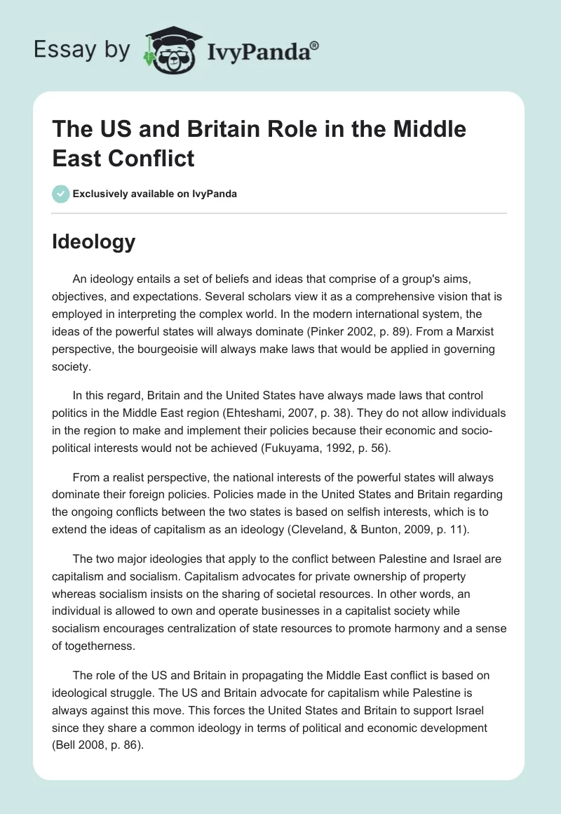 The US and Britain Role in the Middle East Conflict. Page 1