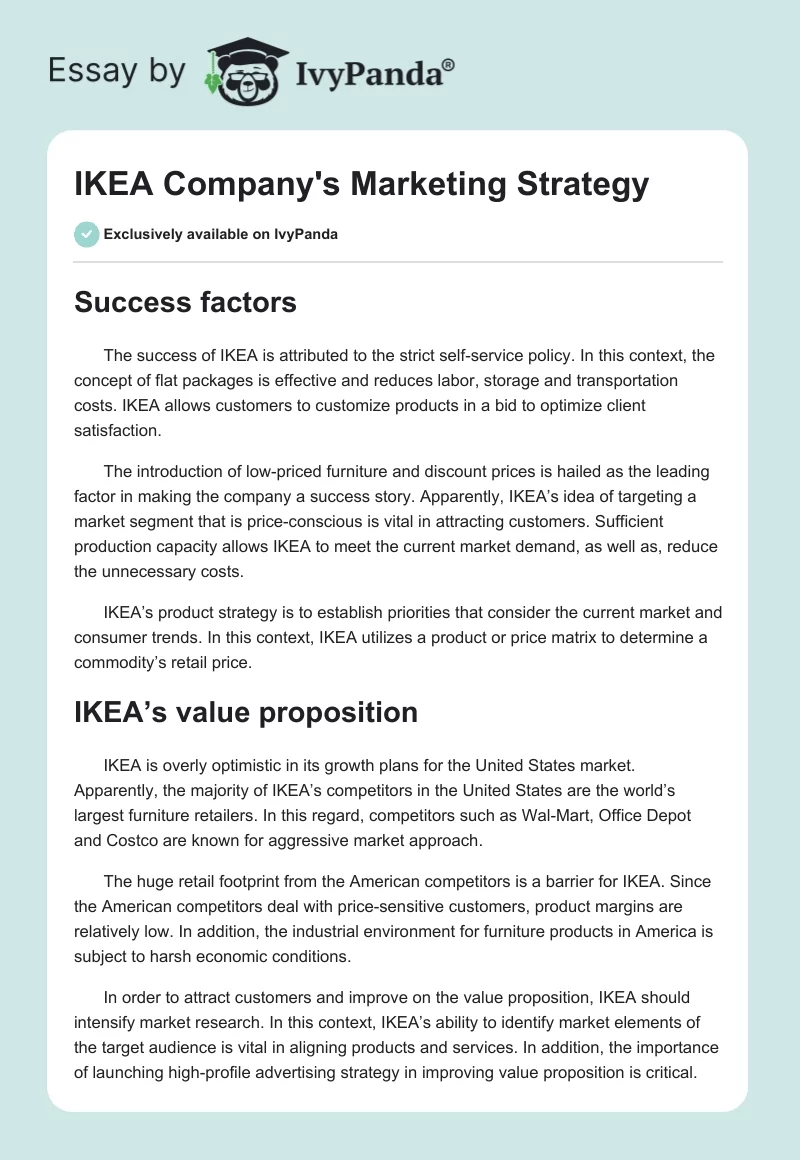 IKEA Company's Marketing Strategy. Page 1