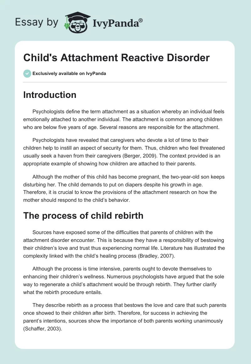 Child's Attachment Reactive Disorder. Page 1