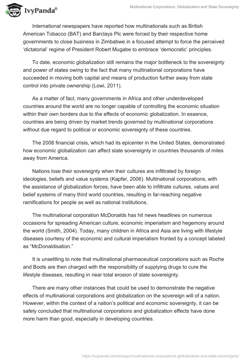Multinational Corporations, Globalization and State Sovereignty. Page 2