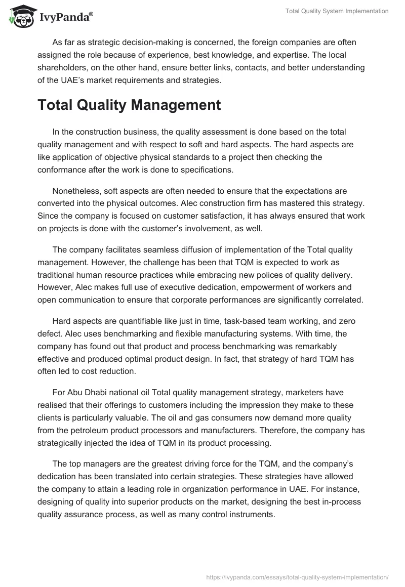 Total Quality System Implementation. Page 3