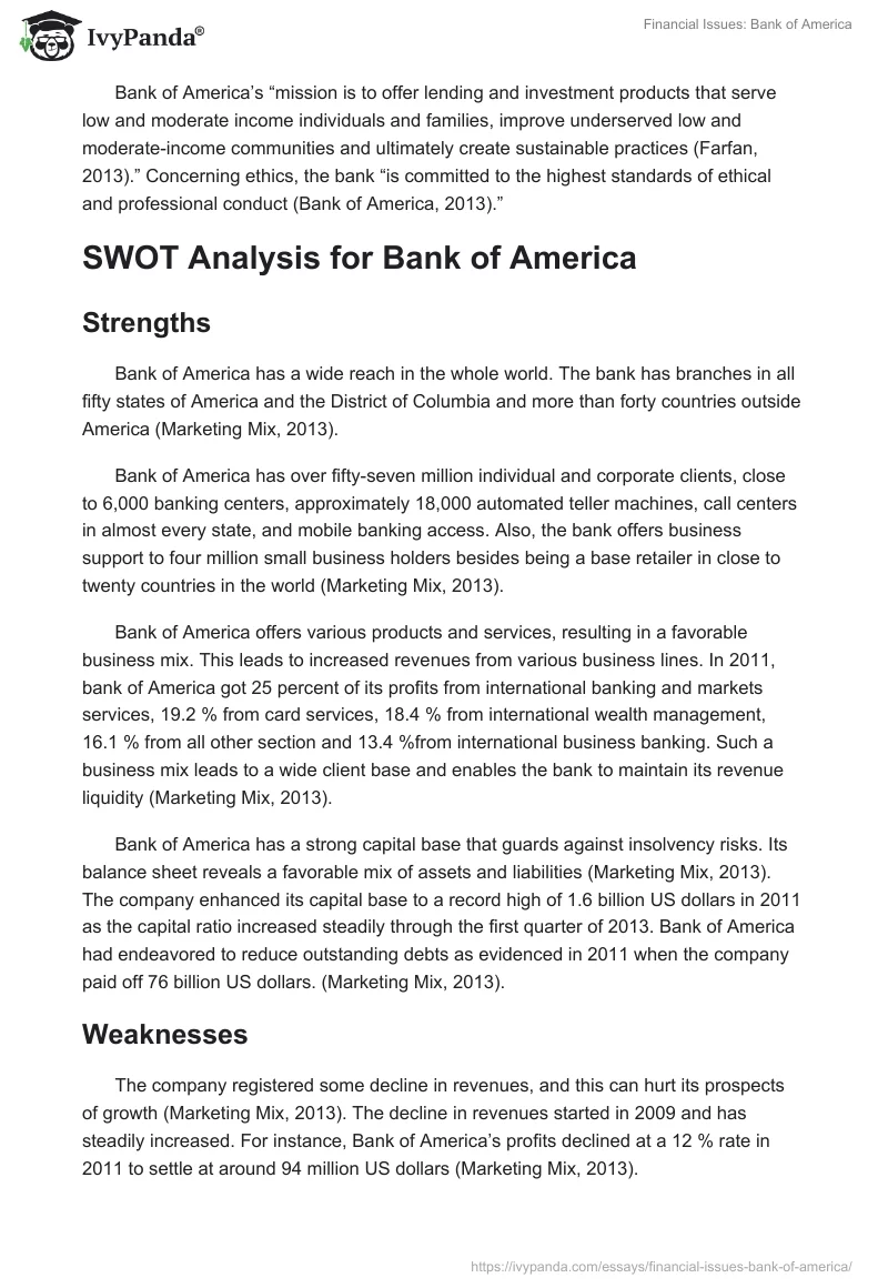 Financial Issues: Bank of America. Page 2