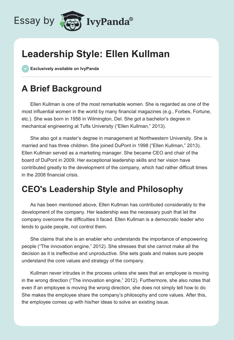 Leadership Style: Ellen Kullman. Page 1