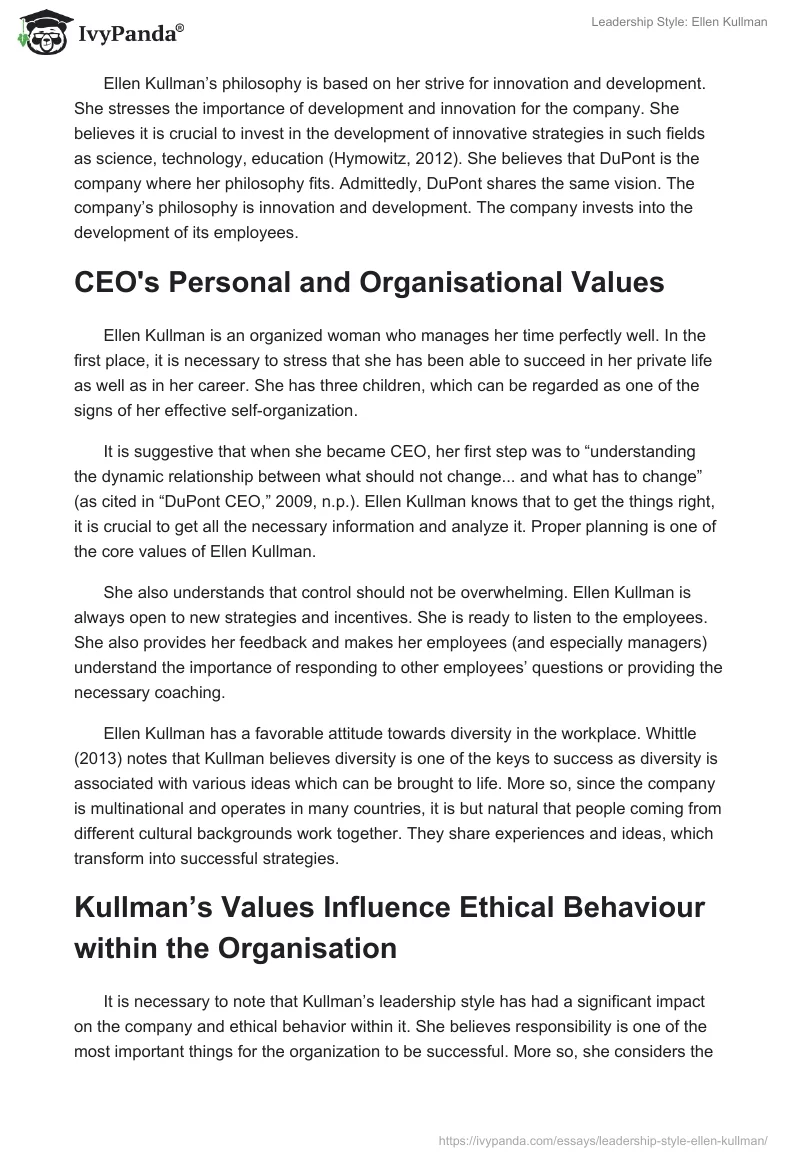 Leadership Style: Ellen Kullman. Page 2