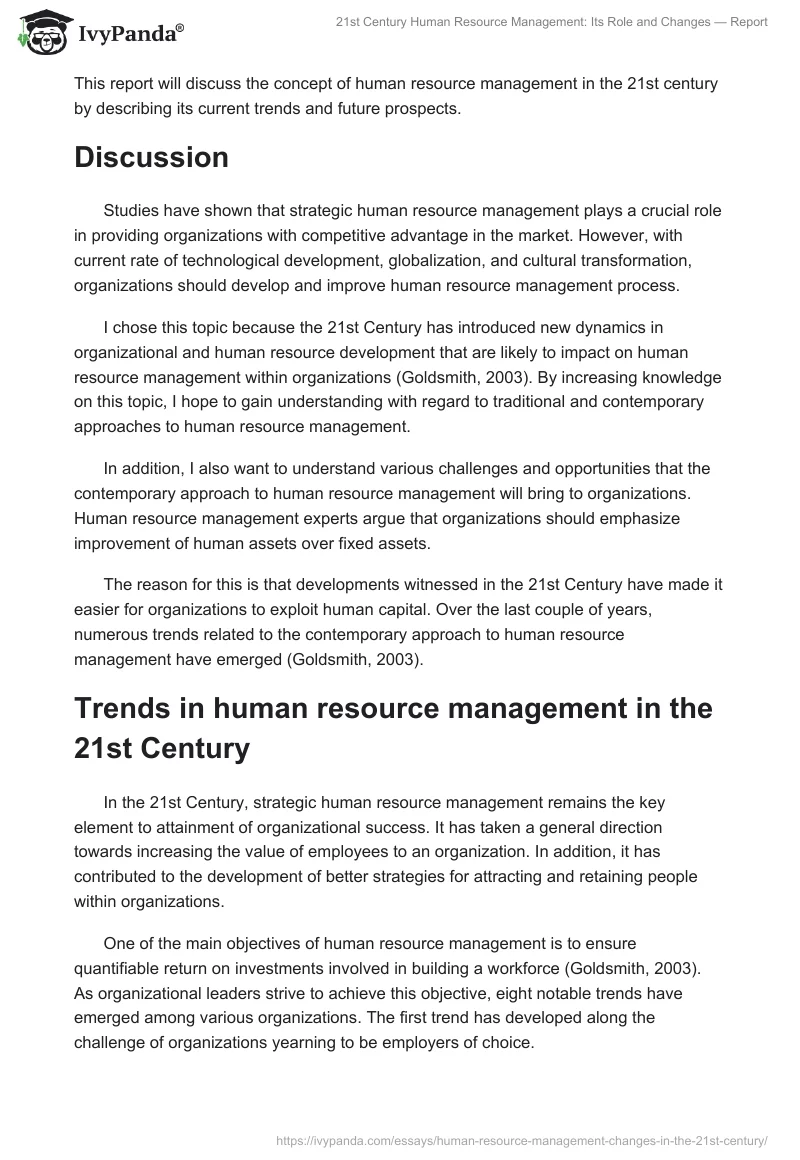 21st Century Human Resource Management: Its Role and Changes — Report. Page 2