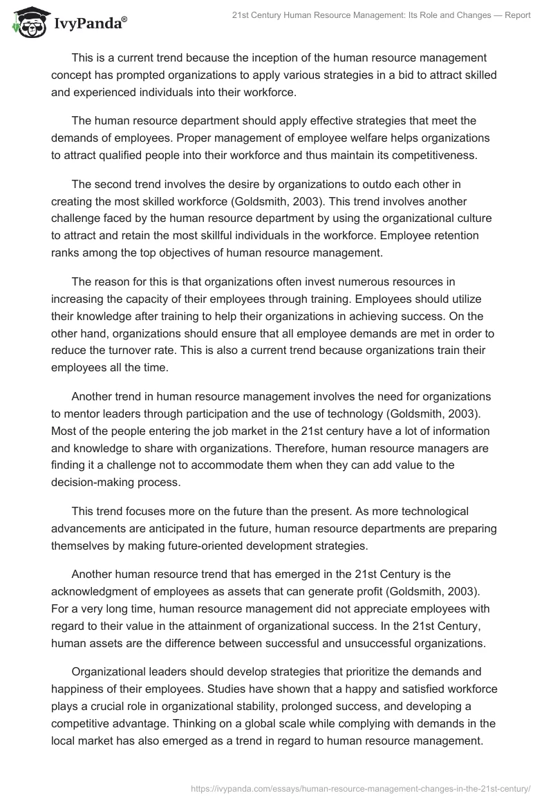 21st Century Human Resource Management: Its Role and Changes — Report. Page 3