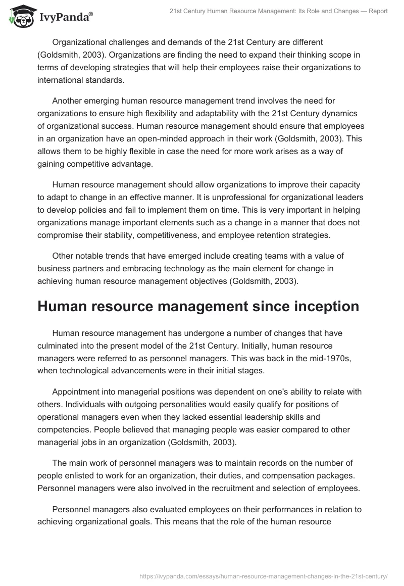 21st Century Human Resource Management: Its Role and Changes — Report. Page 4