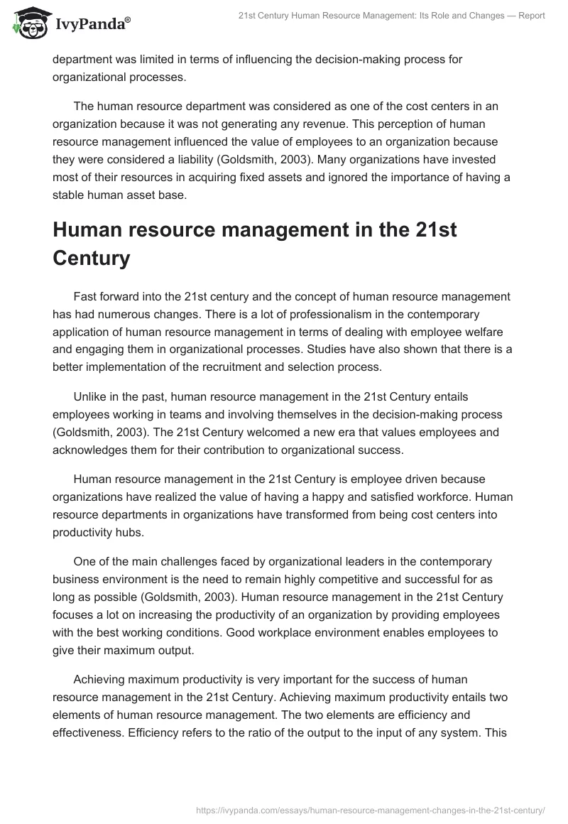 21st Century Human Resource Management: Its Role and Changes — Report. Page 5