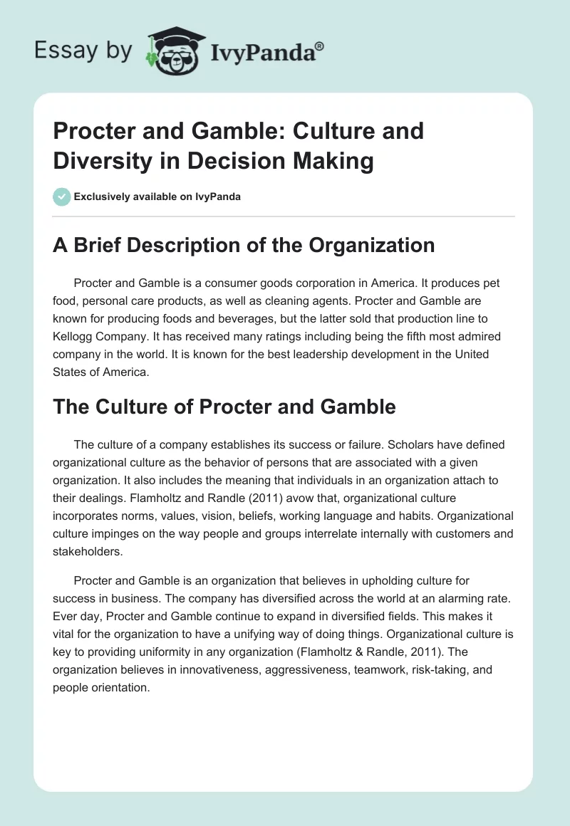 Procter and Gamble: Culture and Diversity in Decision Making. Page 1