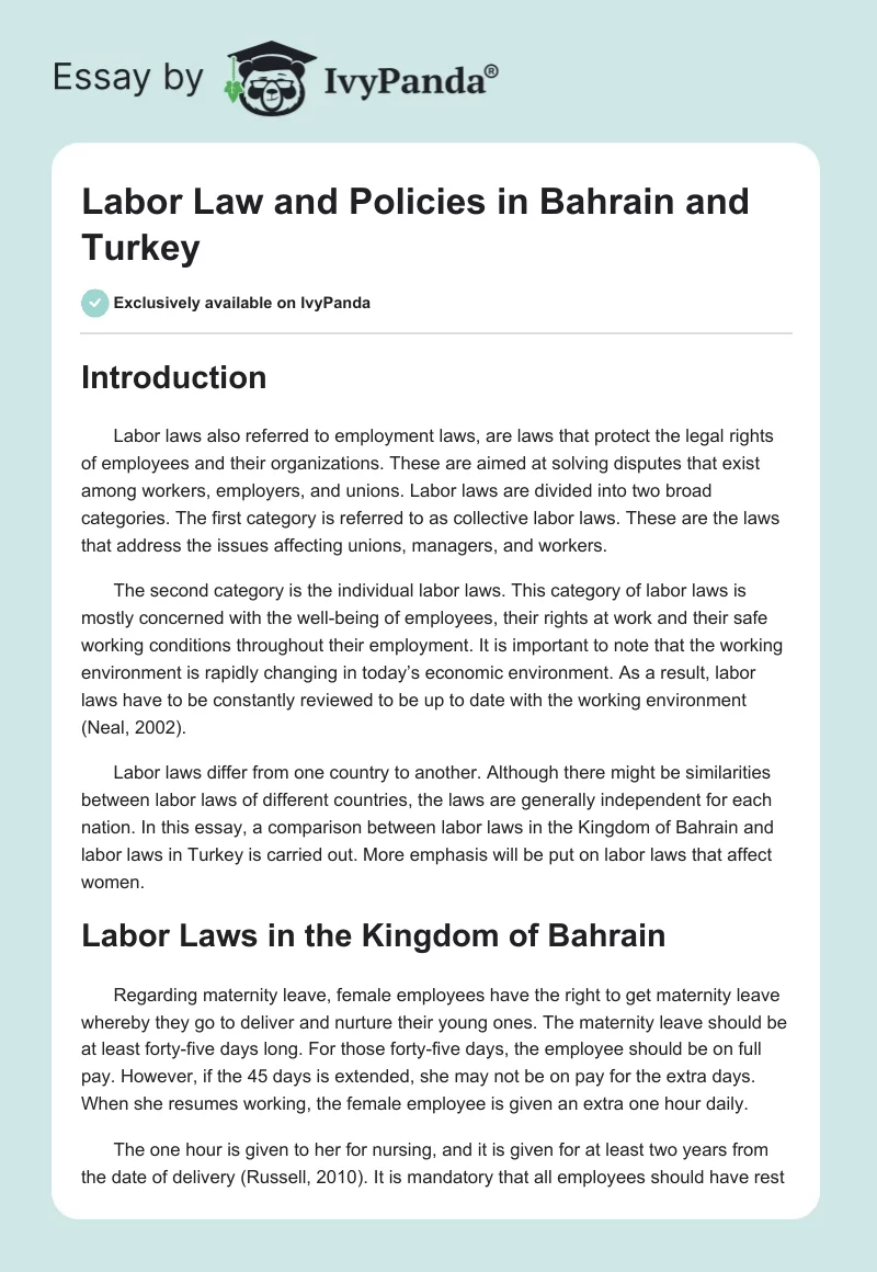 Labor Law and Policies in Bahrain and Turkey. Page 1