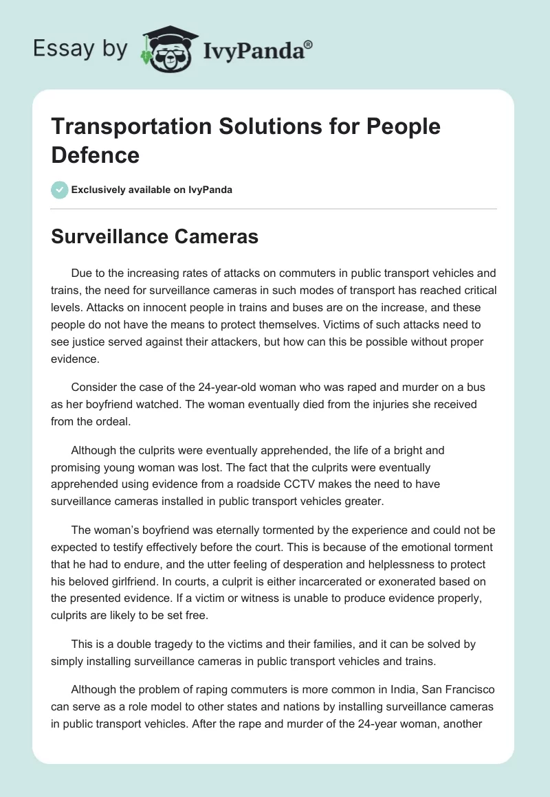 Transportation Solutions for People Defence. Page 1