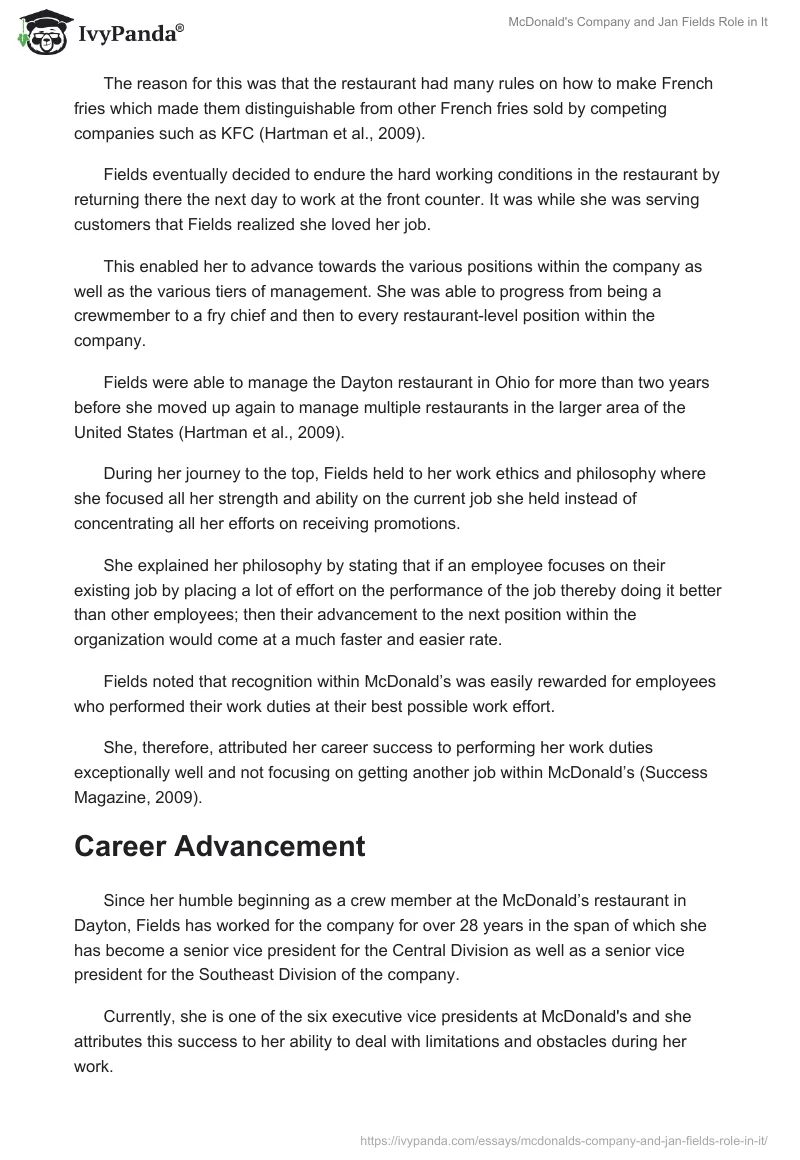 McDonald's Company and Jan Fields Role in It. Page 2