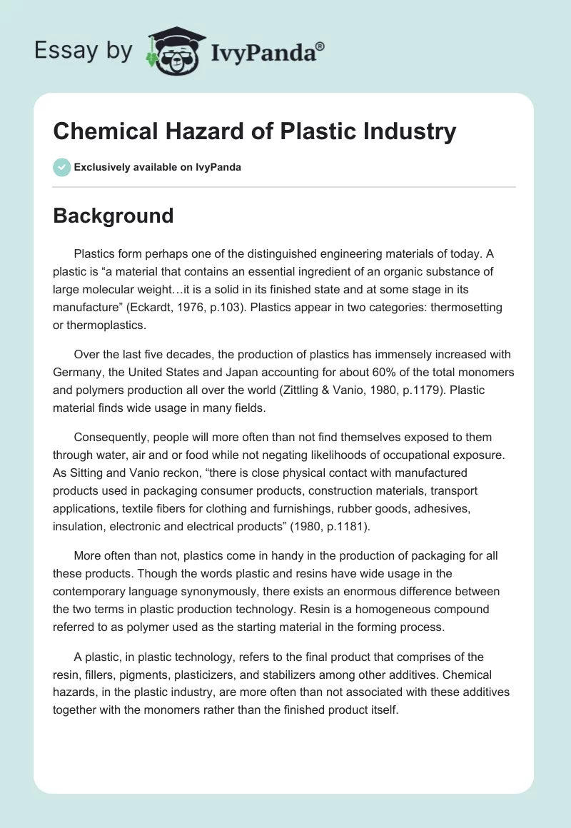 Chemical Hazard of Plastic Industry. Page 1