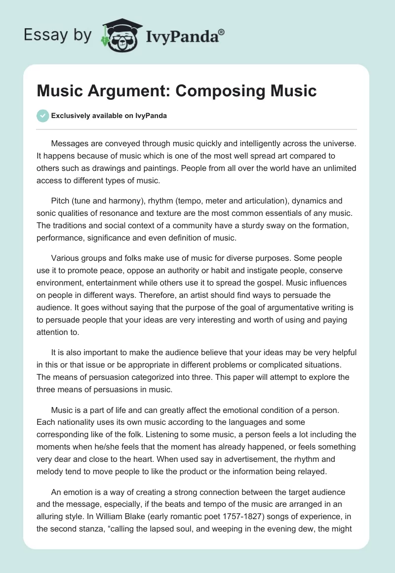Music Argument: Composing Music. Page 1