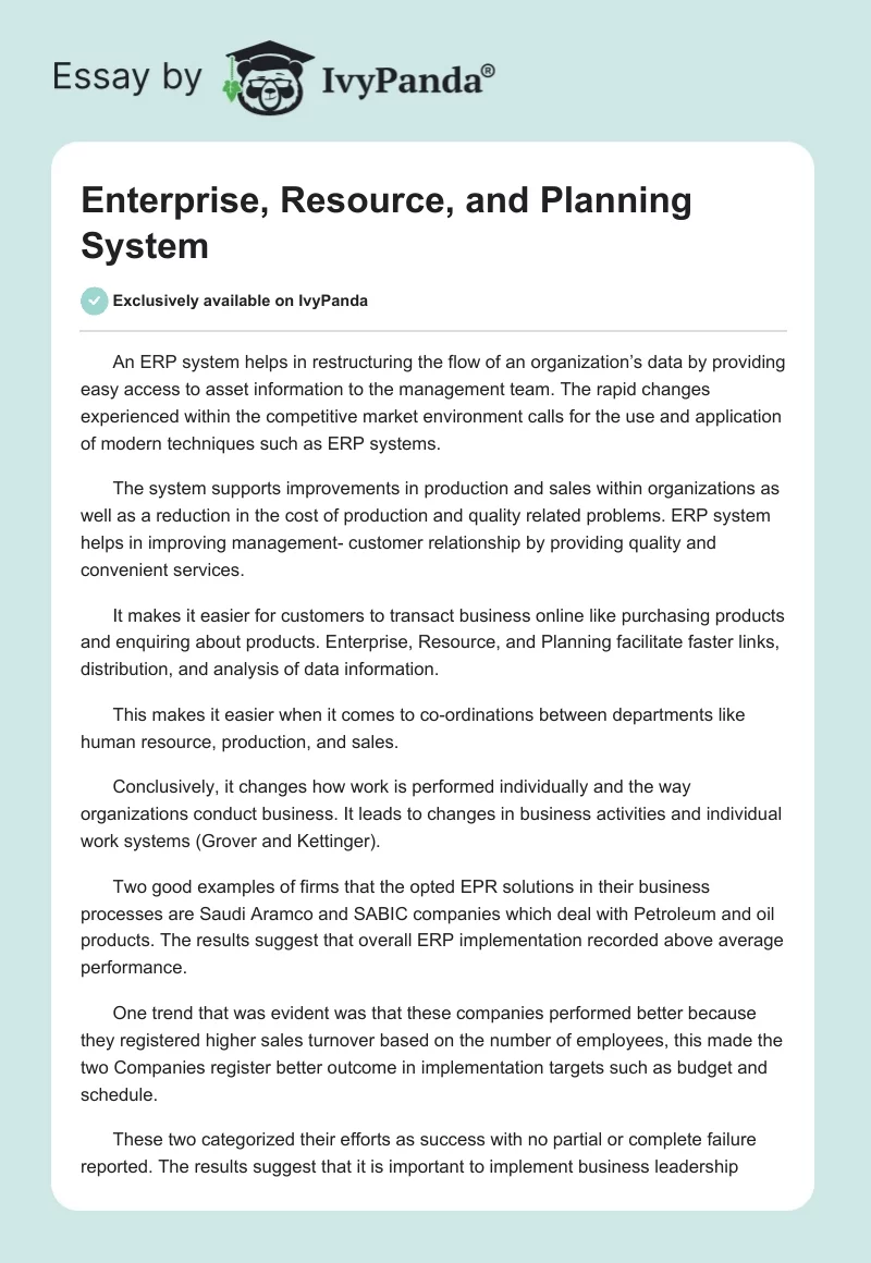 Enterprise, Resource, and Planning System. Page 1