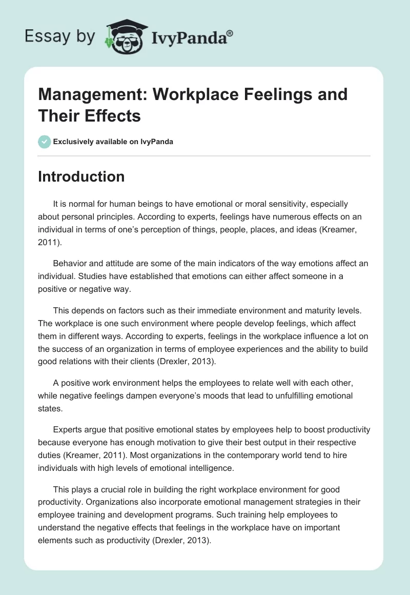 Management: Workplace Feelings and Their Effects. Page 1