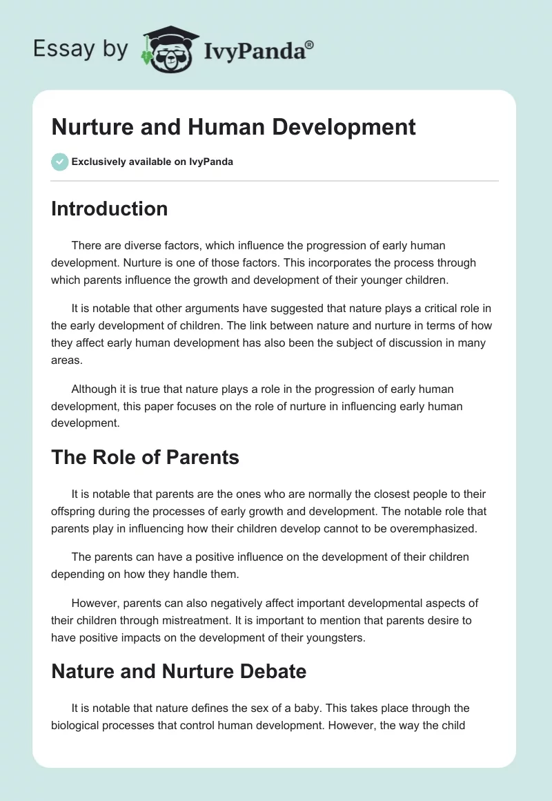 Nurture and Human Development. Page 1