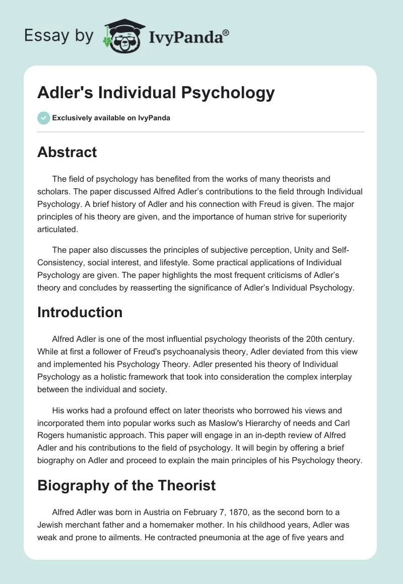 Adler's Individual Psychology. Page 1