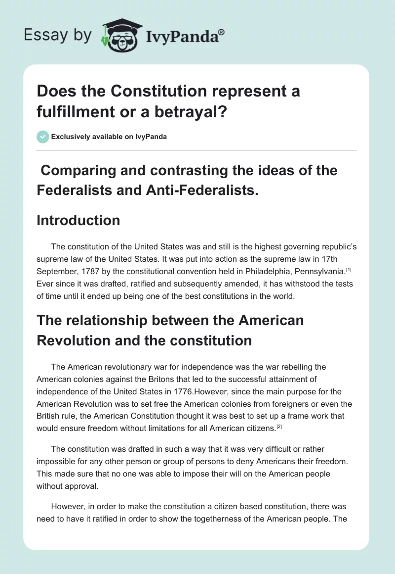 Does the Constitution represent a fulfillment or a betrayal?. Page 1