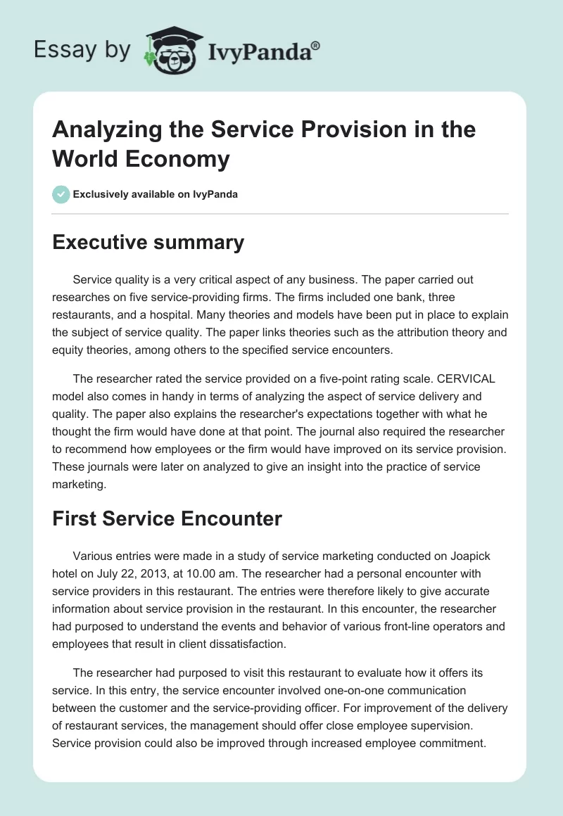 Analyzing the Service Provision in the World Economy. Page 1
