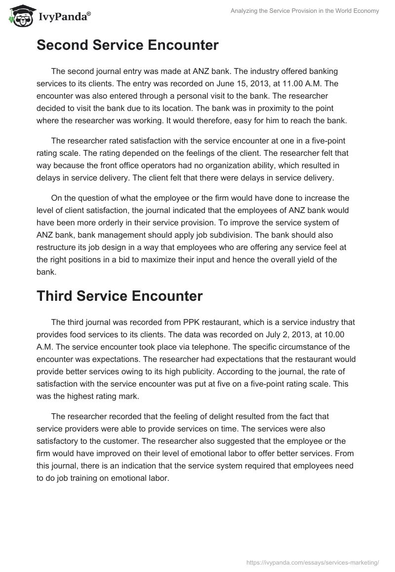 Analyzing the Service Provision in the World Economy. Page 2