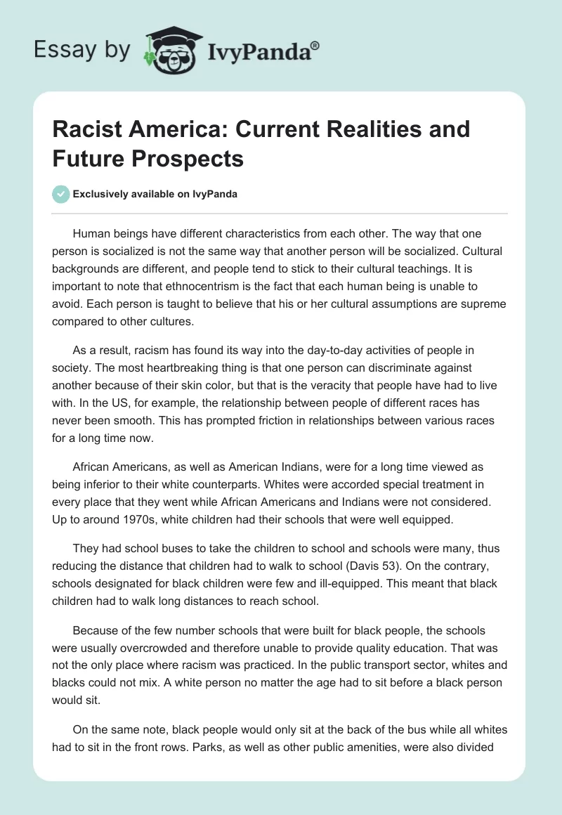 Racist America: Current Realities and Future Prospects. Page 1