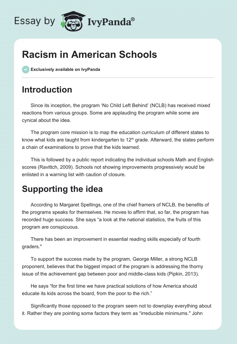Racism in American Schools. Page 1