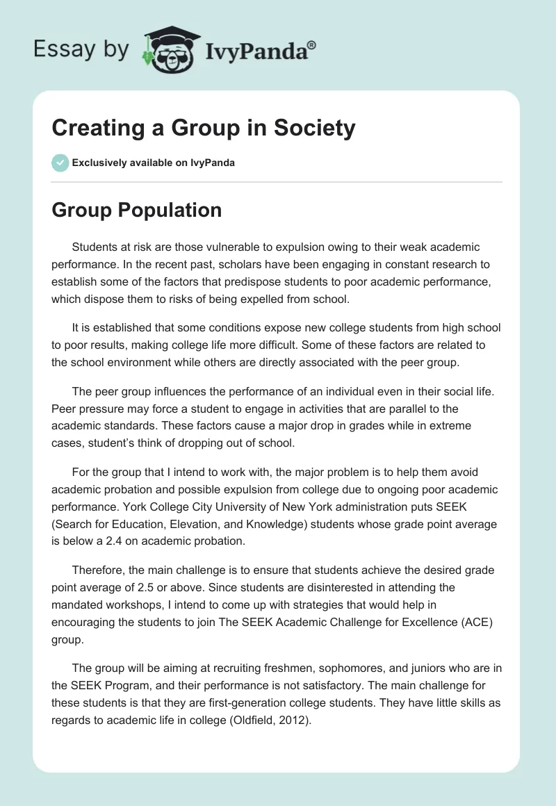 Creating a Group in Society. Page 1