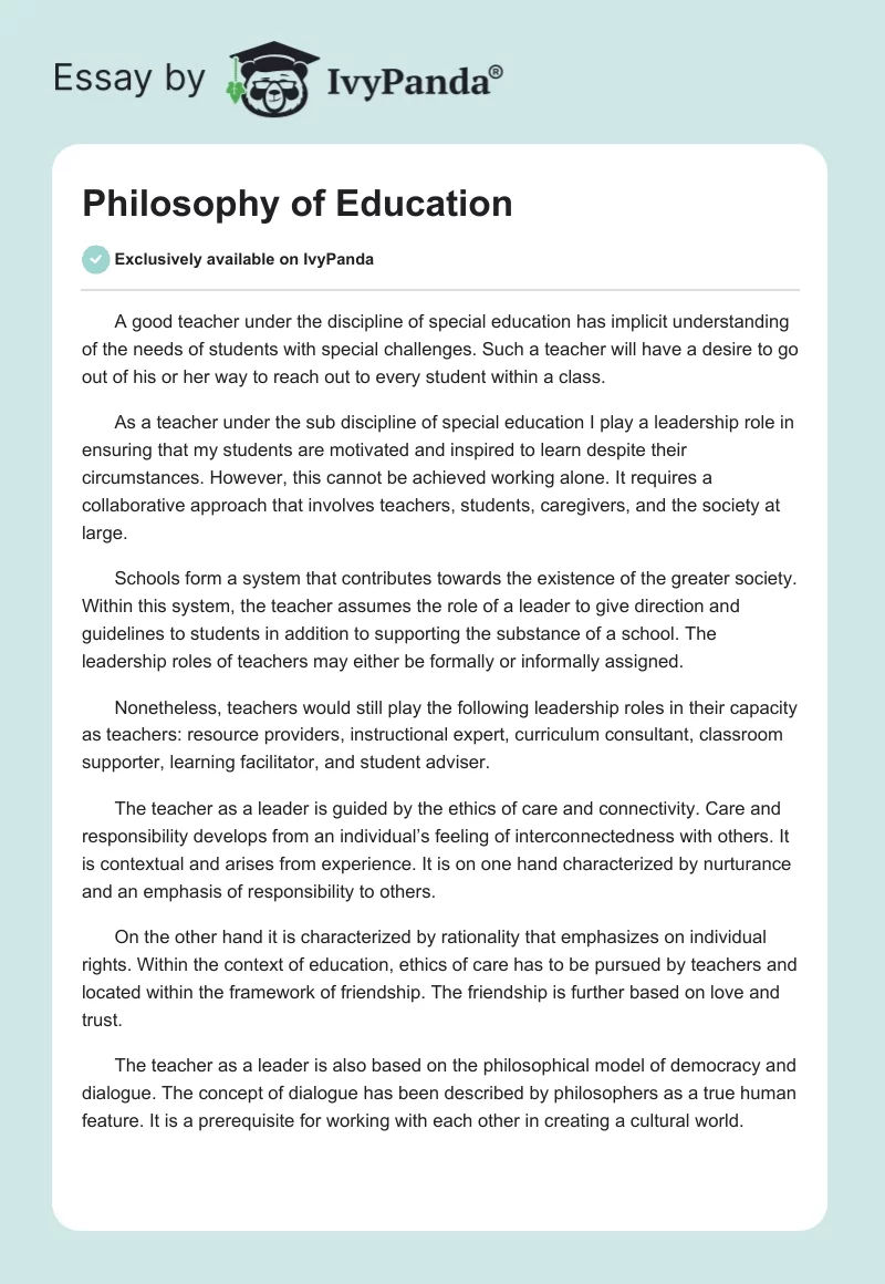 Philosophy of Education. Page 1
