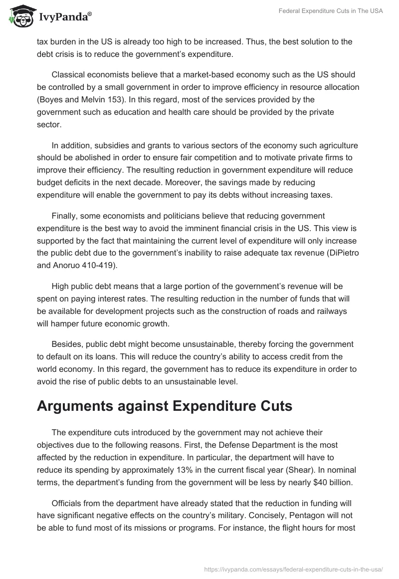 Federal Expenditure Cuts in The USA. Page 2