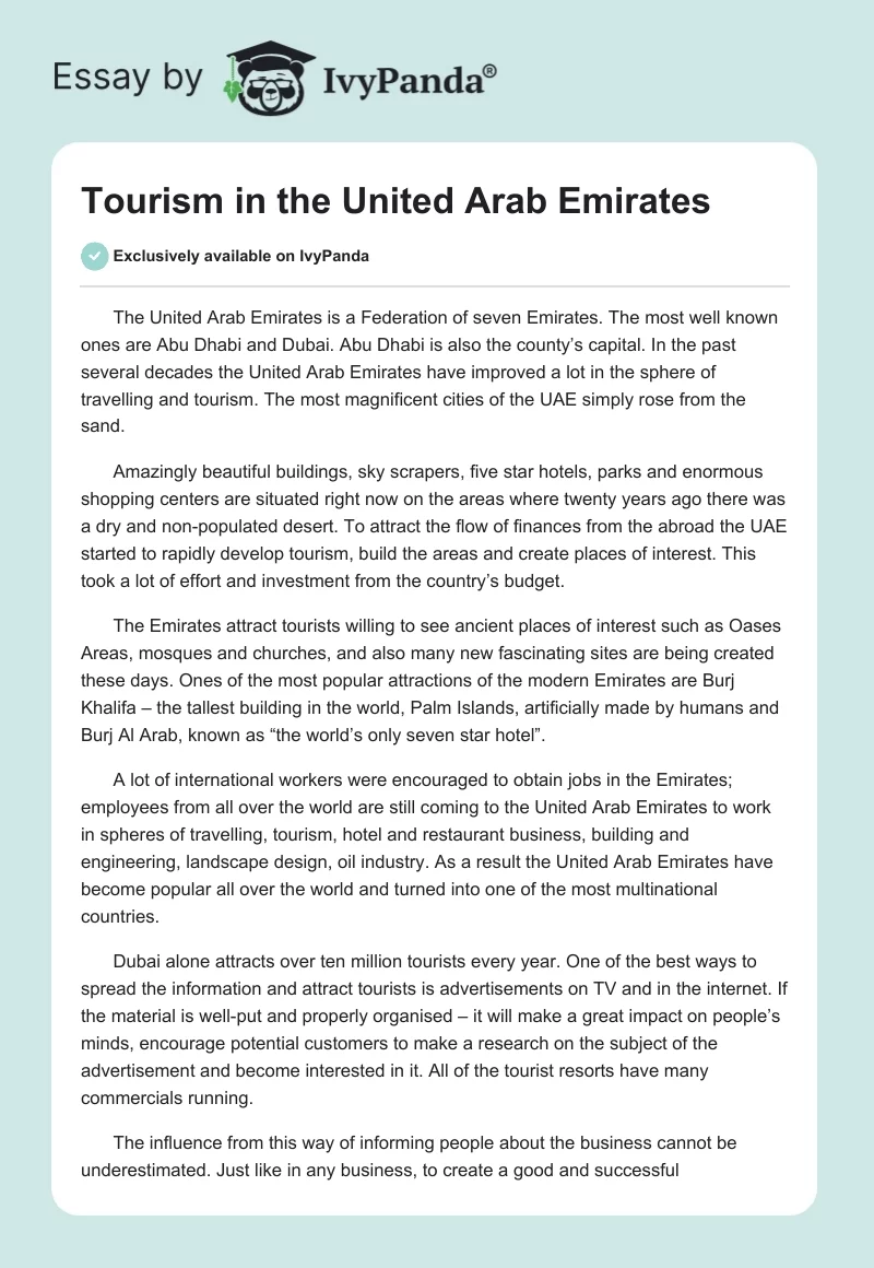Tourism in the United Arab Emirates. Page 1