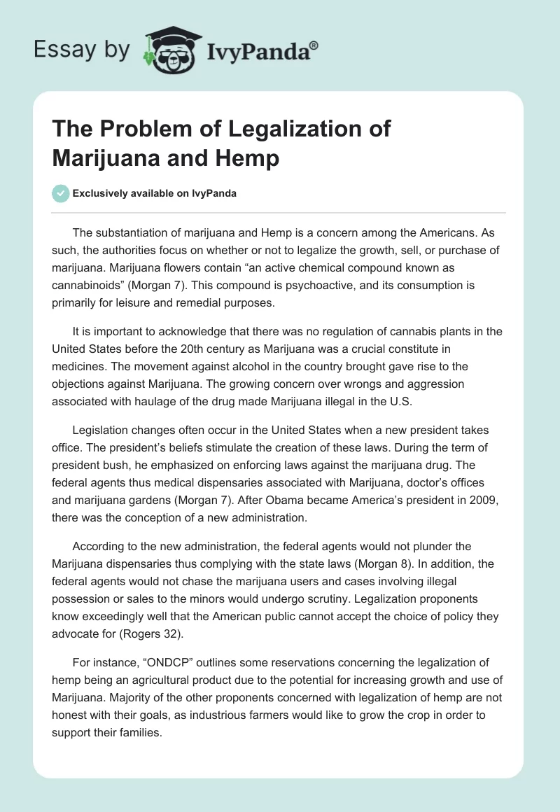 The Problem of Legalization of Marijuana and Hemp. Page 1