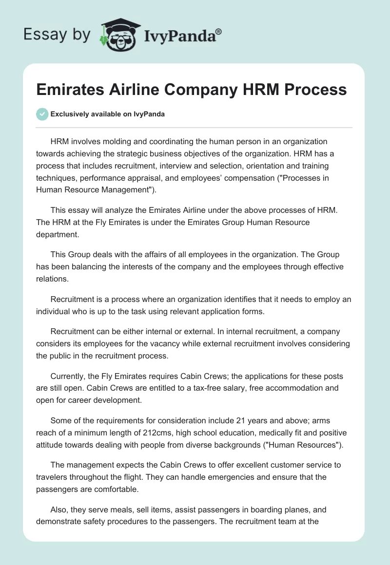 Emirates Airline Company HRM Process. Page 1