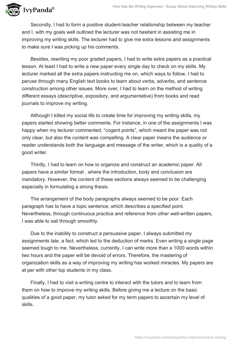How Has My Writing Improved – Essay About Improving Writing Skills. Page 2