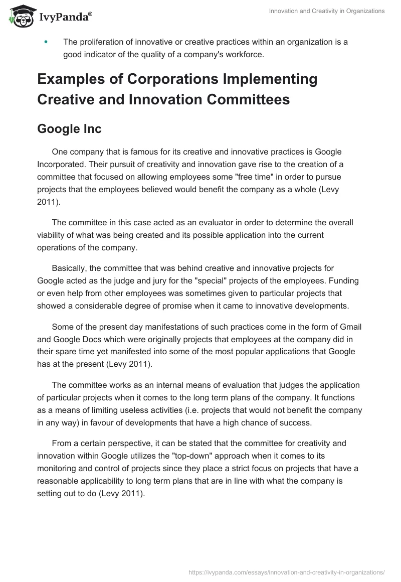 Innovation and Creativity in Organizations. Page 2